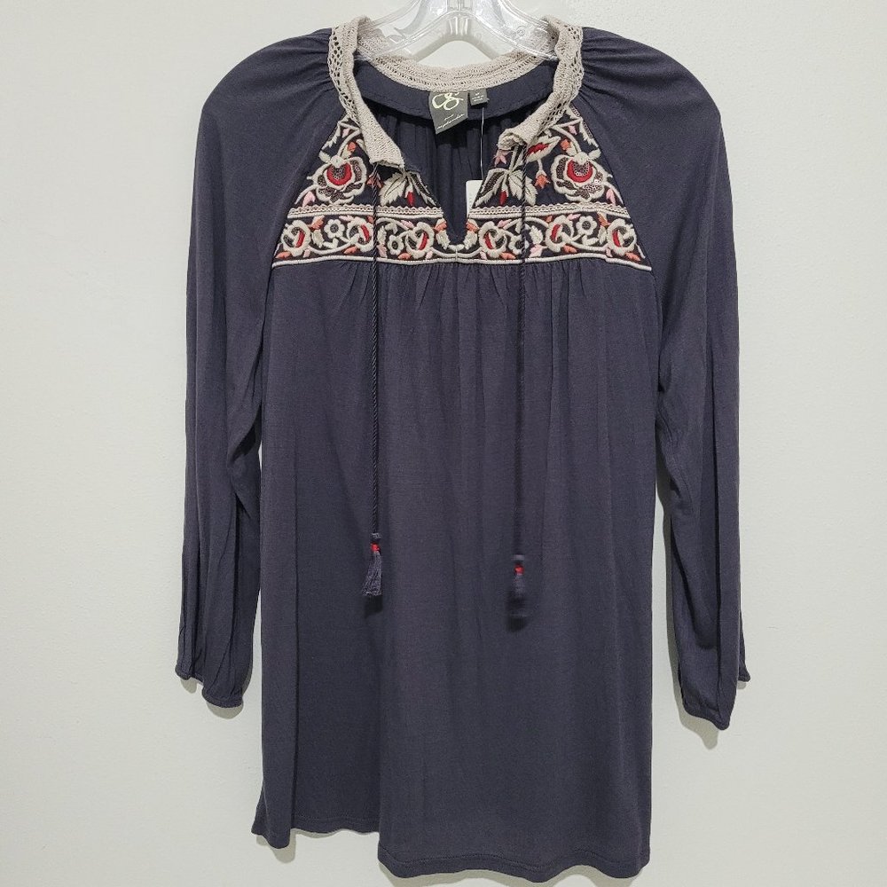 Anthropologie One September Boho Tassel Blouse S